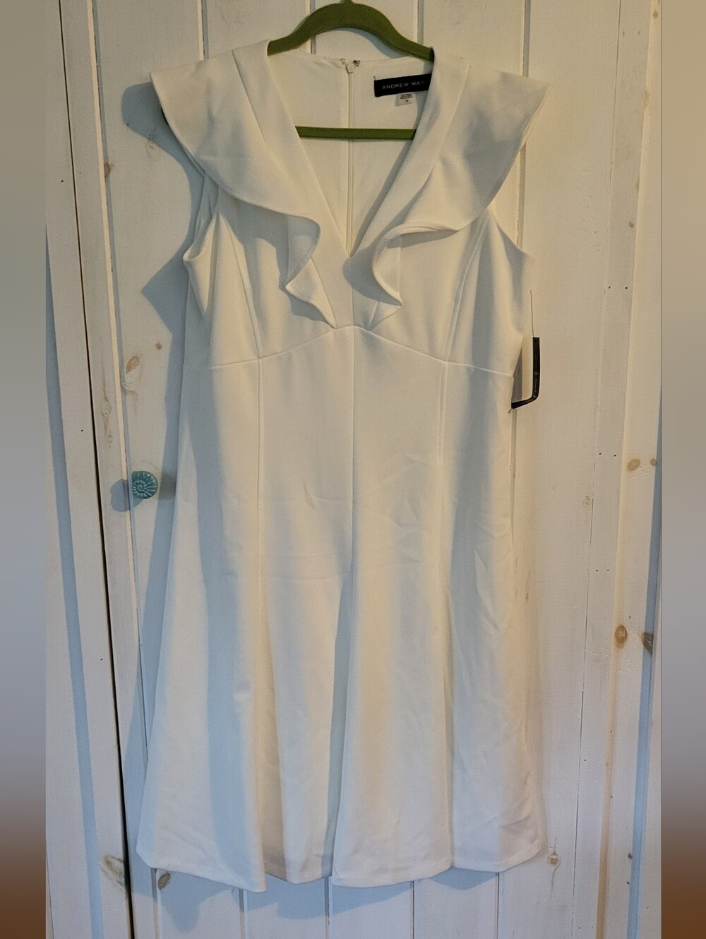 Andrew Marc Deep V Neck Flutter Shift Dress